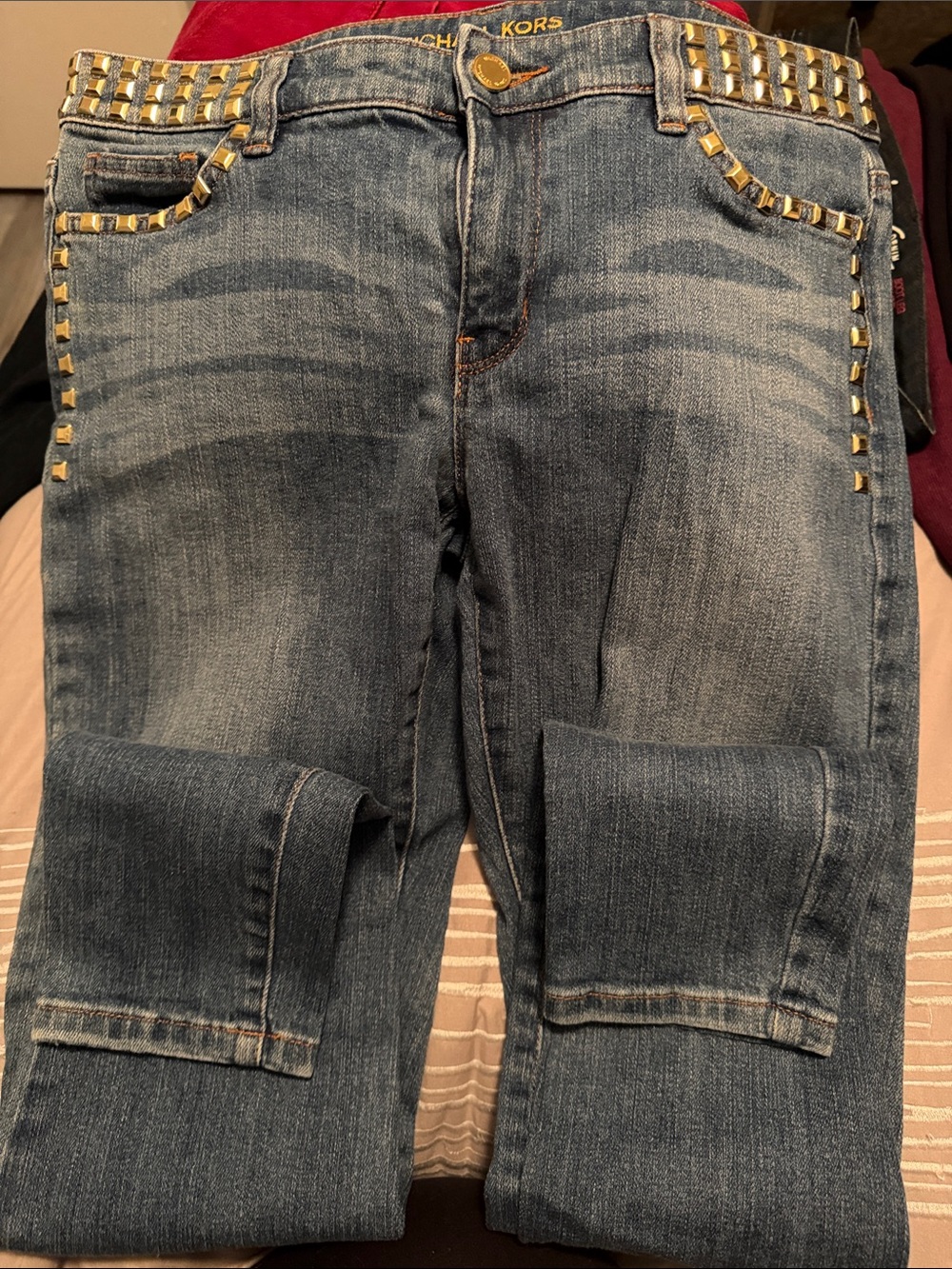 Michael Kors Dark Blue Skinny Jeans with Gold Studs